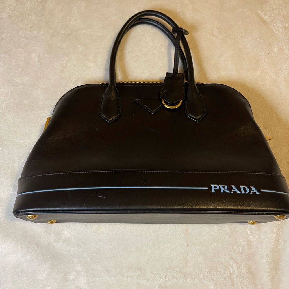 Flawless Prada Bag Black tote with Blue monogram